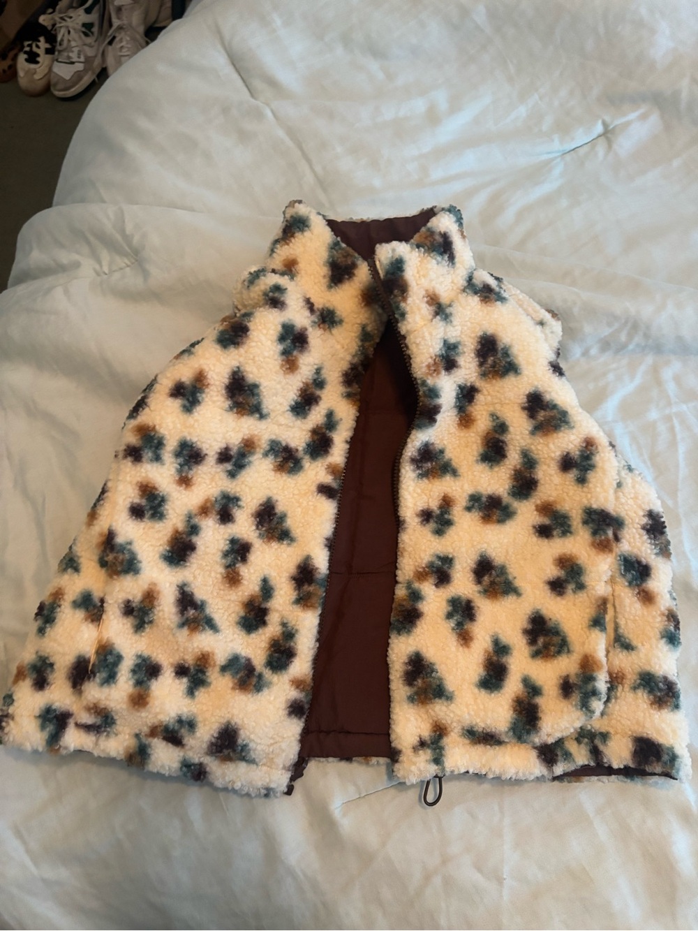 Kids Plush Leopard-Print Faux-Sherpa Jacket Vest - Cream/Brown